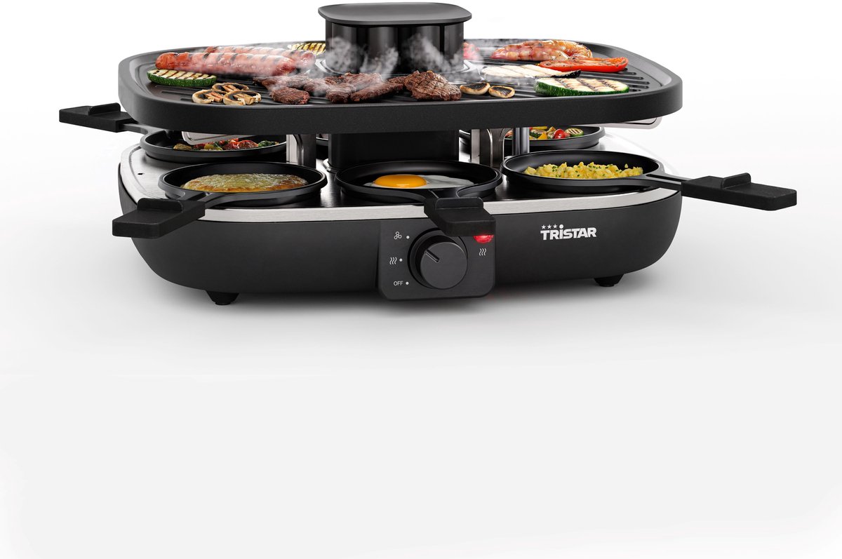 Tristar Gourmetset - RA-2760 Clean Air - Ingebouwde afzuiging - 1100W - Bakplaat 6 personen - Zwart