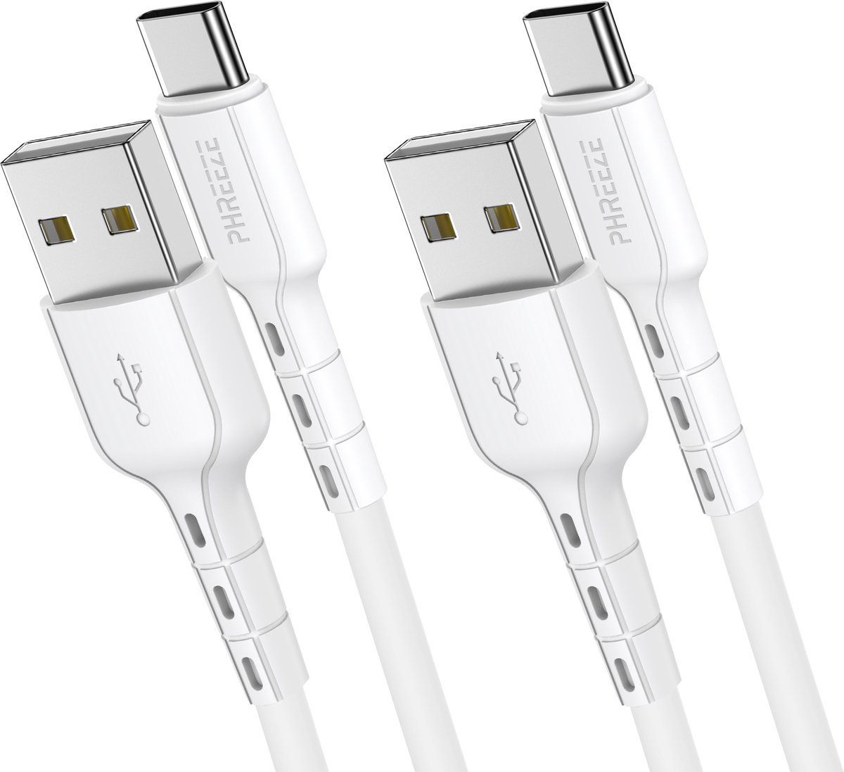 2x usb A naar usb C kabel 1 meter - Oplaadkabel & datakabel - Usb C naar usb - Wit - Phreeze