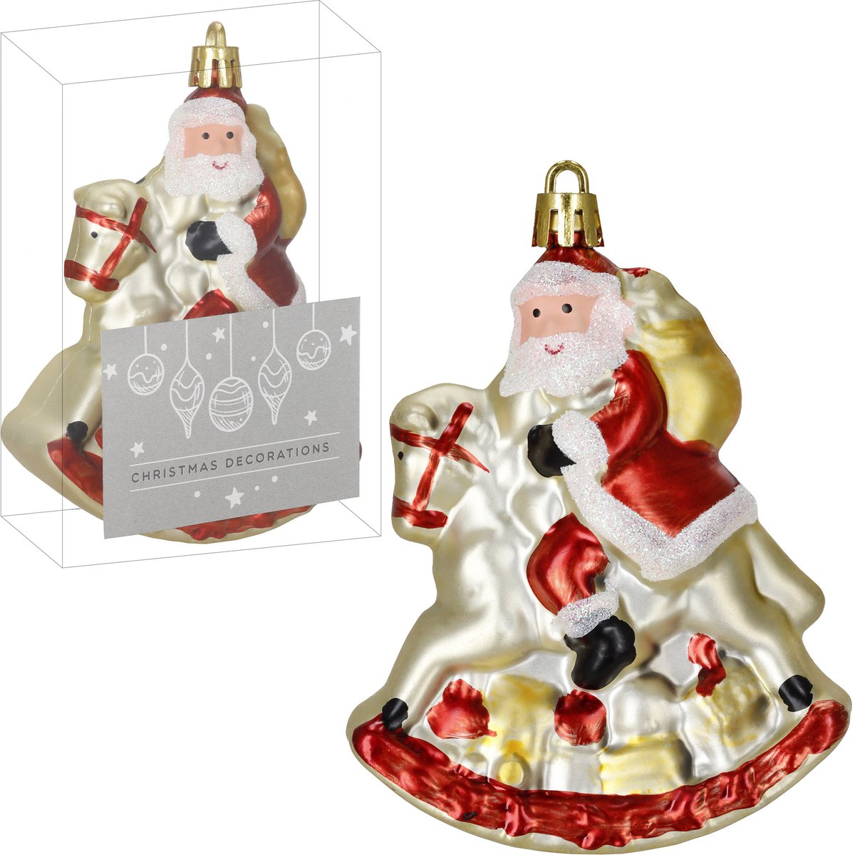 springos Kersthanger | Kerstman | Kerstboomhanger | Wit | Glitters | Kunststof | 11 cm