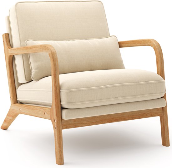 Fauteuil Xbro - Design confortable avec structure en bois - Assise simple - 65 x 82 x 75 cm - Beige