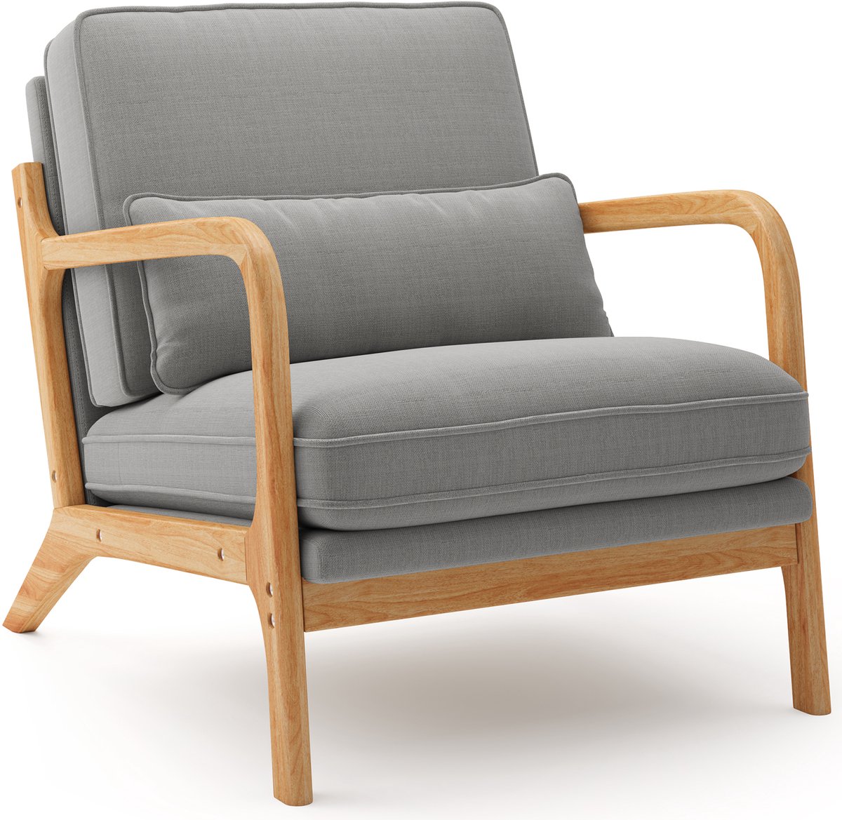 Xbro Fauteuil - Comfortabele Design met Houten Frame - Enkel Zetel - 65 x 82 x 75 cm - Lichtgrijs