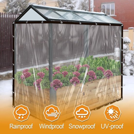 Dekzeil, waterdicht, transparant, met inslagringen, dekzeil, transparant, voor buiten, balkon, regenbescherming, afdekzeil, tuinmeubelen, voor buiten, regendicht, met bindtouw, 3 m x 3 m