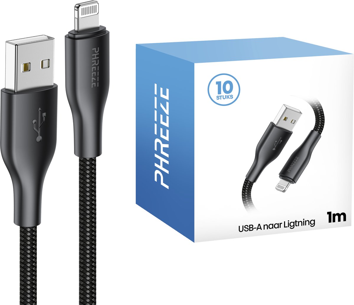 10 stuks - Geschikt voor iPhone usb kabels - 1 meter - Geschikt voor iPhone 14,13,12,11