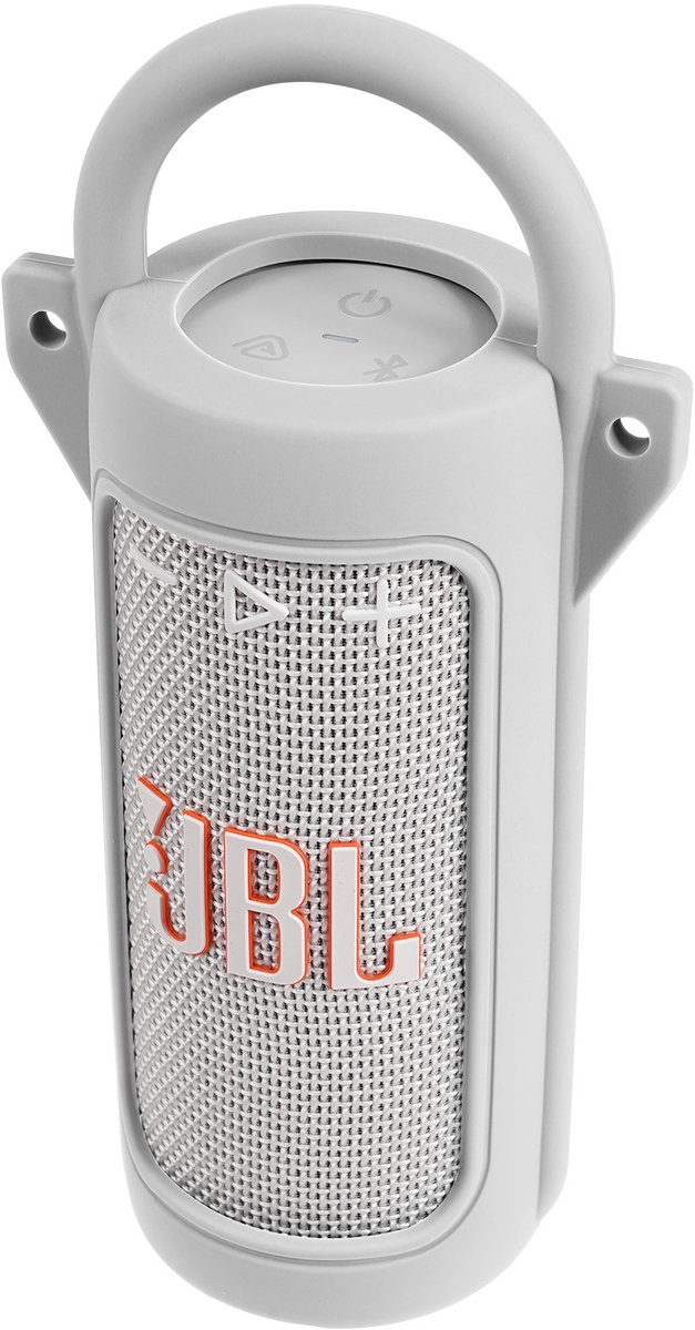 Beschermhoes geschikt voor JBL Grip Bluetooth Speaker - Met Draaghendel, Draagriem en Karabijnhaak - Meerdere Kleuren - Grijs/Wit - Schokbestendig - Krasbestendig - Siliconen - Hoesje - Case - Bescherming van Merkloos — afbeelding 3