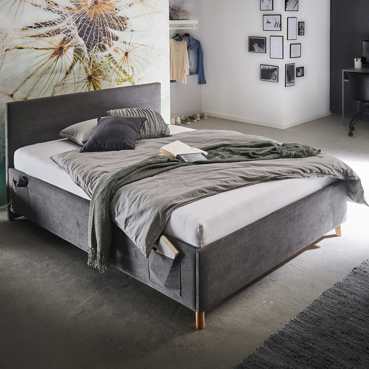 Eenpersoonsbed Cool | 90 X 200 Cm | Antraciet - Meise - Eenpersoons Gestoffeerd Bed - Antraciet - Stof Eenpersoons Normaal Bed