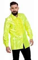 Costume des années 80 et 90 | Chemisier à Volants Jaune Satin Wrong Neon Disco | Taille 56 | Costume de carnaval | Déguisements