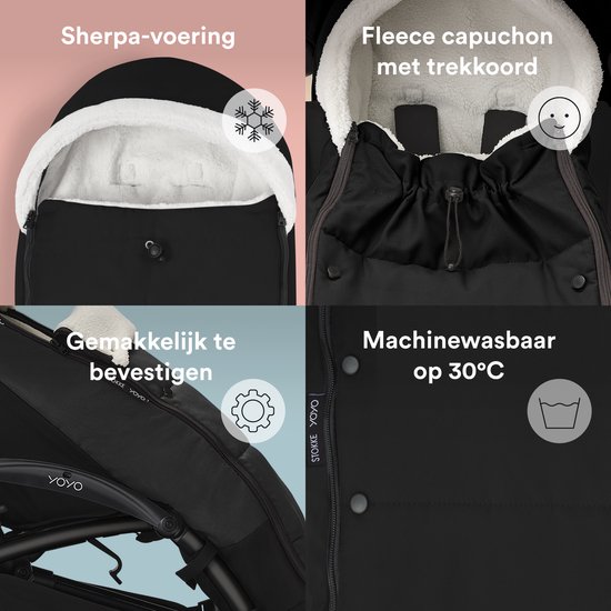 Stokke YOYO Voetenzak, Olive - Sherpa Voering, Fleece Capuchon met Trekkoord, Dubbele Vulling - Machinewasbaar op 30°C - Inclusief Kleine Tas