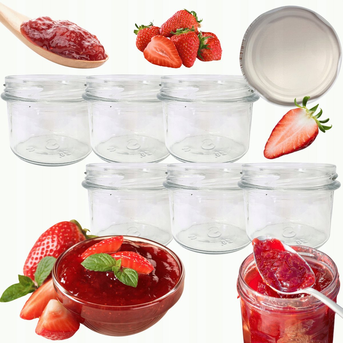 6x Glazen Potten 235ml voor Jam, Kruiden, Desserts - Ø 82mm