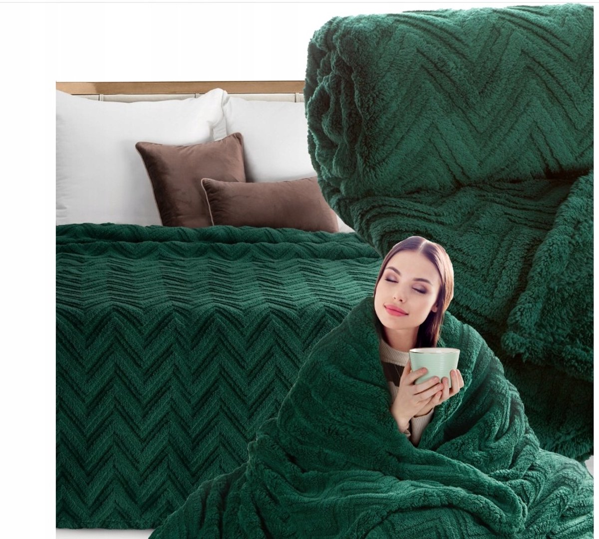 Zachte Pluche Deken 200x220cm - Elegante Donkergroene Spiraal