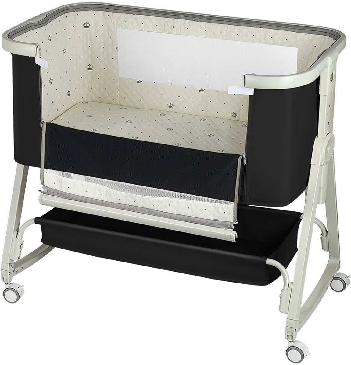 PIPIPOXER-Co-sleeper - Babybedje , 6-traps hoogteverstelling, inclusief matras, zwart