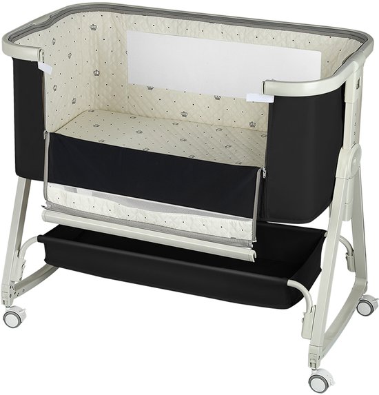 PIPIPOXER-Co-sleeper - Babybedje , 6-traps hoogteverstelling, inclusief matras, zwart