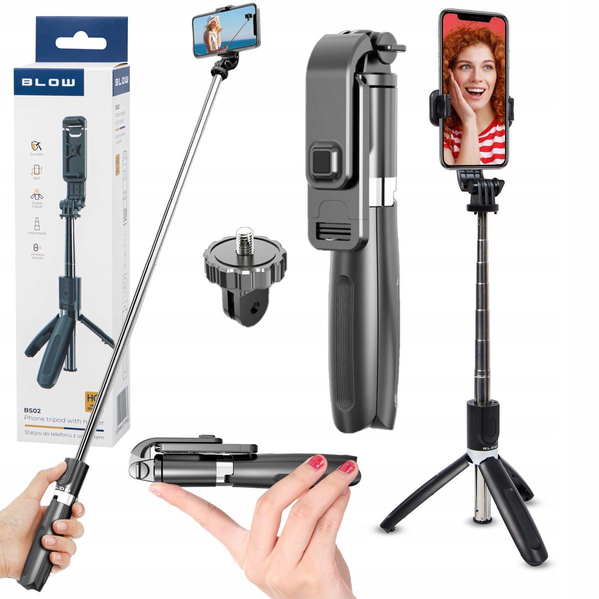 Selfie Stick-statief met Bluetooth-afstandsbediening - Zwart