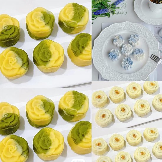 Maan Cake Cookie Stamp Set, Mid-Autumn DIY Press Cookie Cutter, Fondant Decor (Round 6 Flowers, 50g