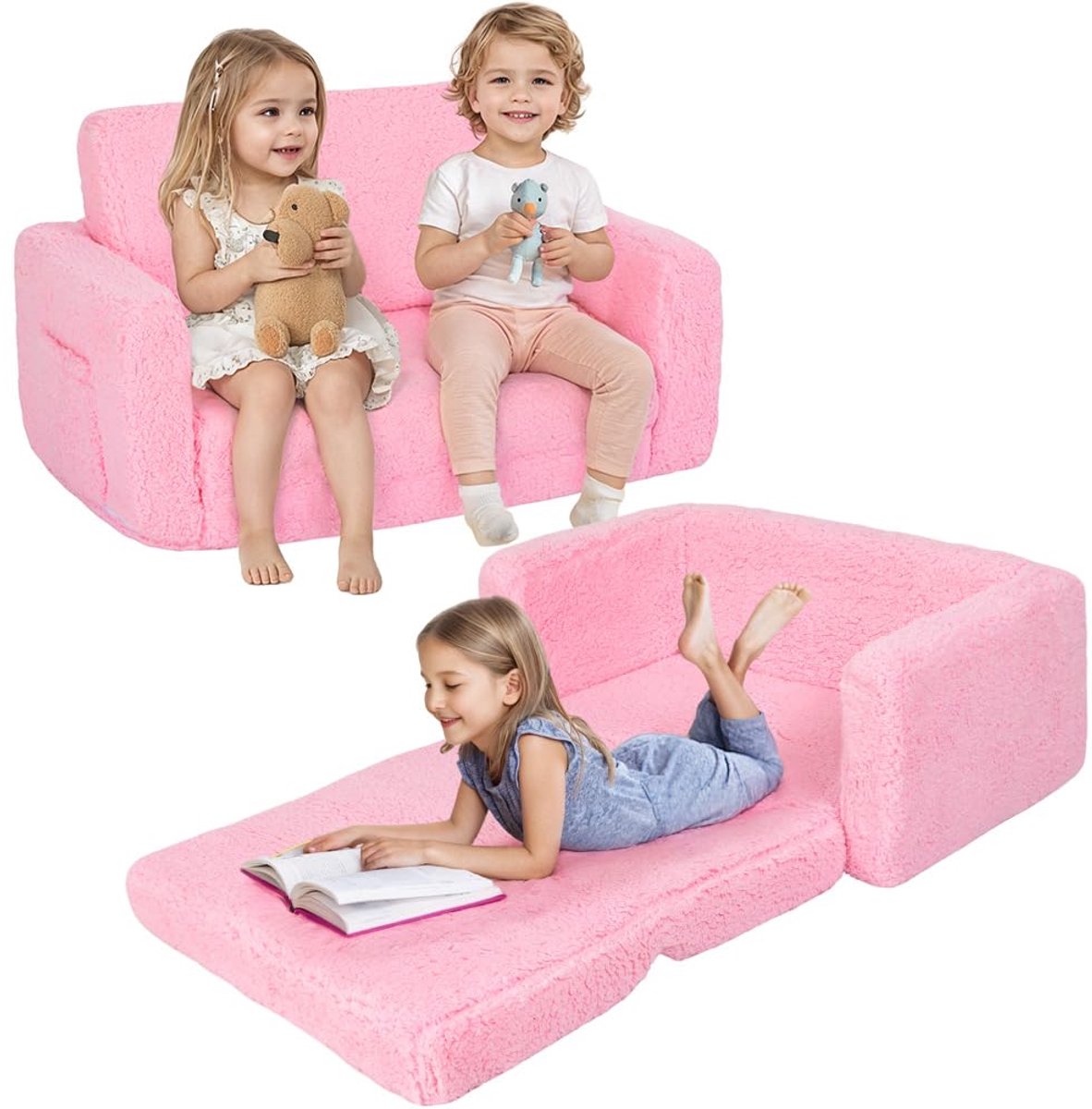 Image of 2-in-1 kinderslaapbank - extra brede peuterbank - zachte fauteuil