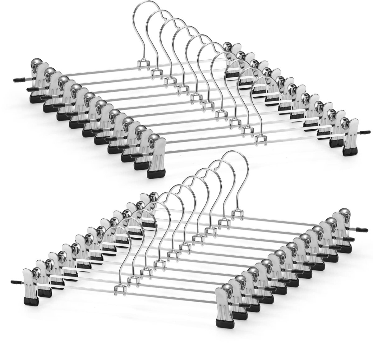 20x Broekhangers van Metaal – 30 cm RVS Kledinghangers met Verstelbare Rubber Clips – Ruimtebesparende Kast Organizer voor Broeken, Rokken & Textiel