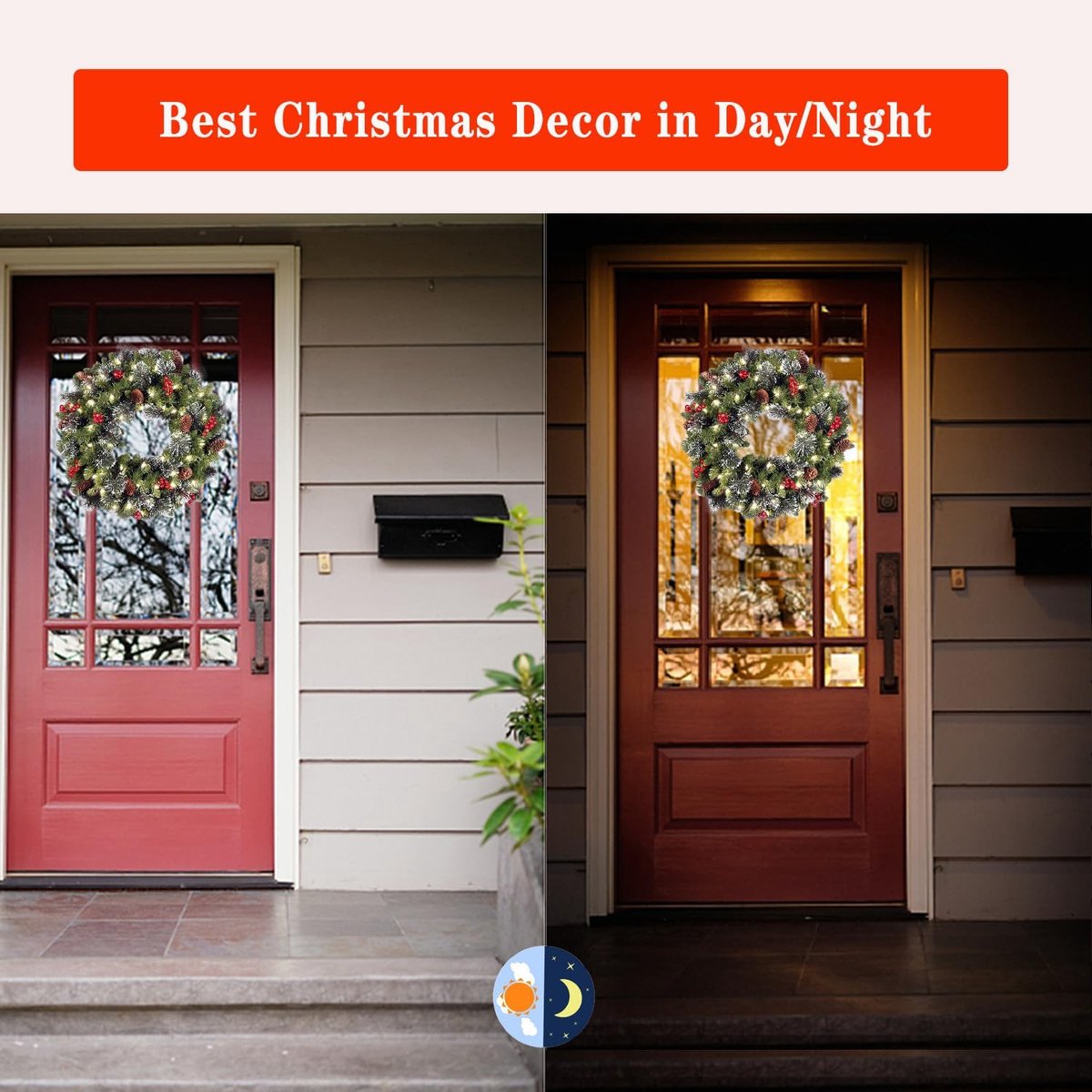 Kerstkrans - 40 cm - Voordeurdecoratie met LED-verlichting - Kerstbal - Feestdecoratie - Geschikt voor ramen, open haarden, kerstversiering - Groen – foto 2
