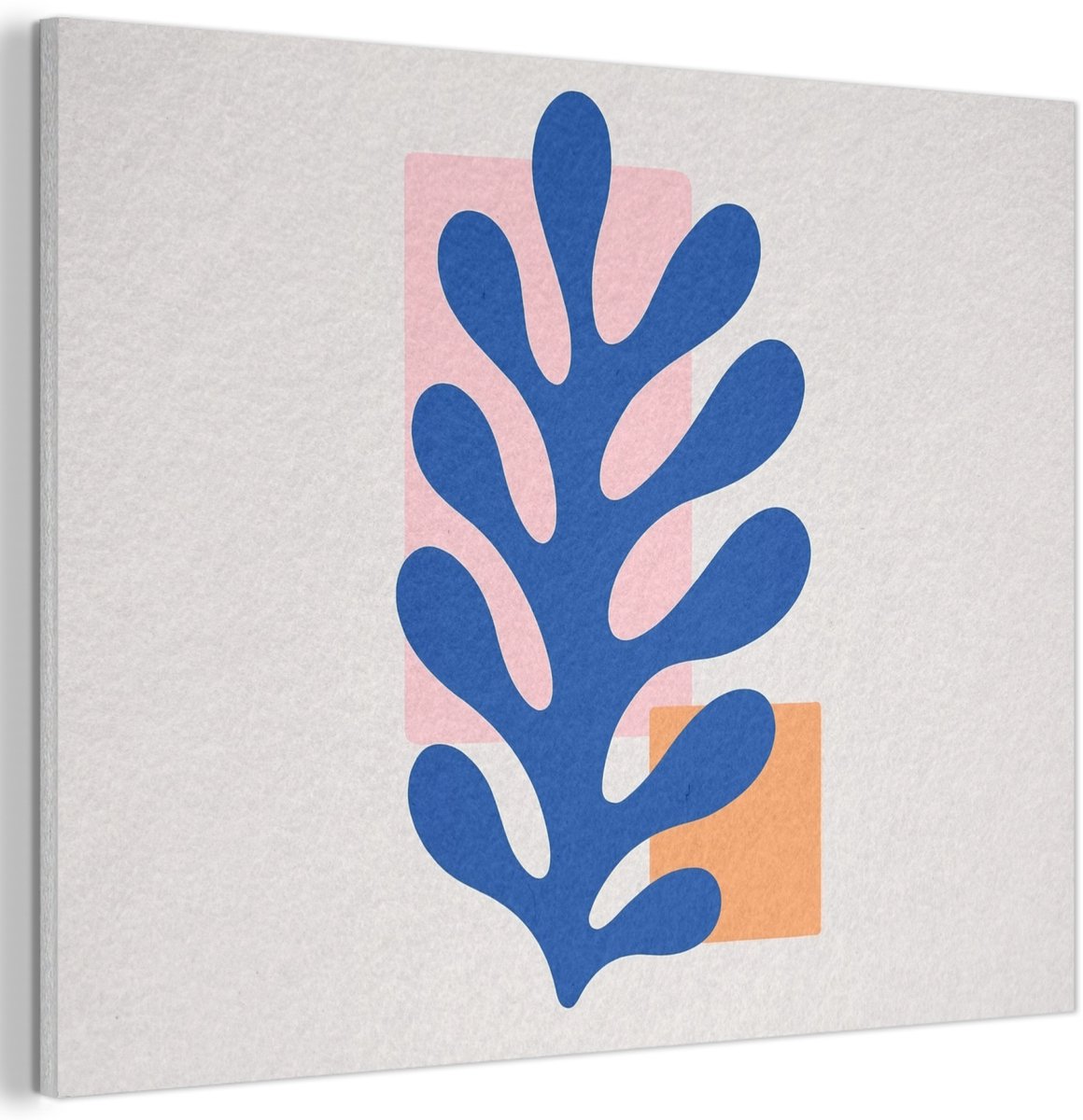 Akoestisch wandpaneel 70x50 cm - Vilt schilderij Abstract - Blad - Blauw - Rechthoeken - Akoestische panelen - Geluidsdempende wanddecoratie - Geluidsisolatie woonkamer - Muurdecoratie geluidspanelen