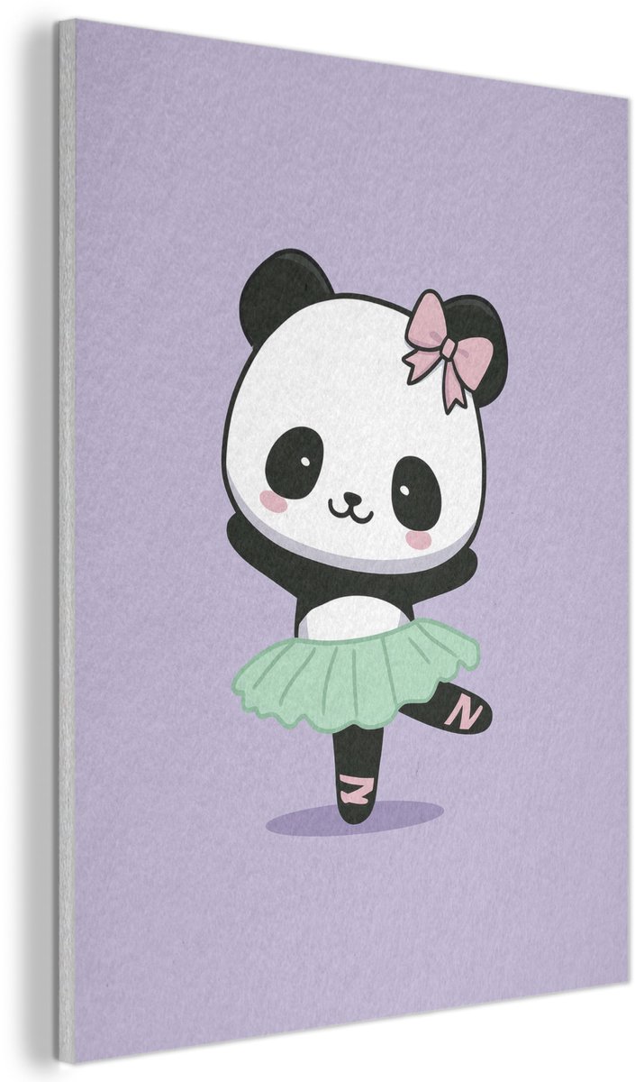 Akoestisch wandpaneel 60x80 cm - Vilt schilderij Panda - Paars - Sierlijk - Kawaii - Akoestische panelen - Geluidsdempende wanddecoratie - Geluidsisolatie woonkamer - Muurdecoratie geluidspanelen