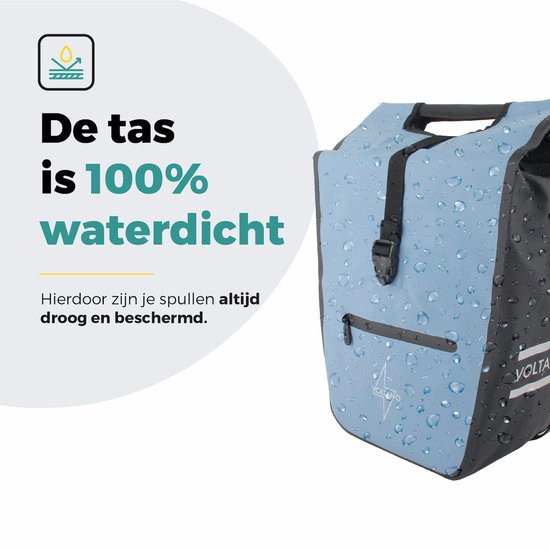 Voltano E-bike Shopper Enkele Fietstas - Ice Blauw / Zwart - 27 Liter - 100% Waterdicht - Extra Schouderband van Voltano — afbeelding 2