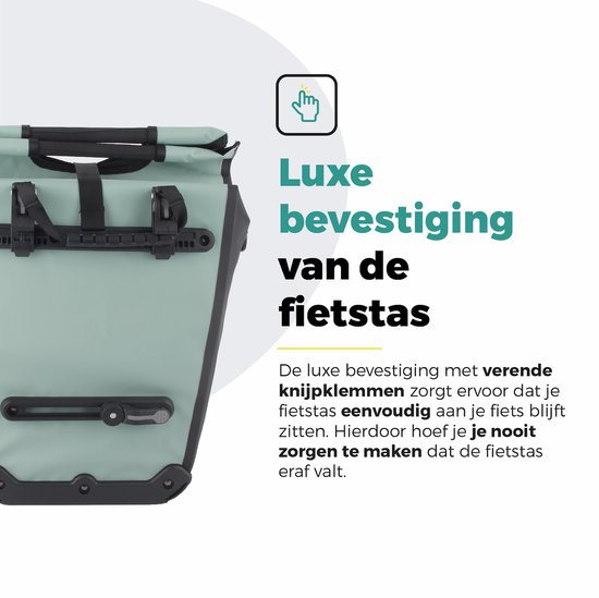 Voltano E-bike Shopper Enkele Fietstas - Mintgroen / Zwart - 27 Liter - 100% Waterdicht - Extra Schouderband van Voltano — afbeelding 5