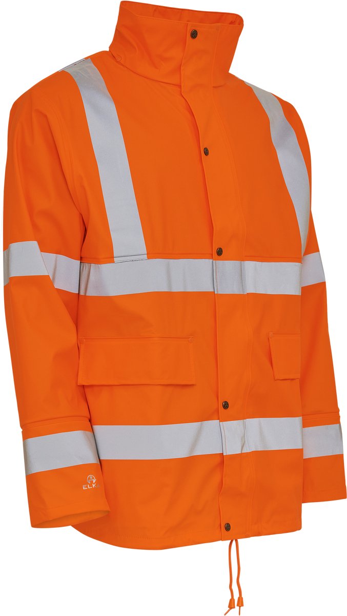 Elka Dry Zone Visible PU Rain Jacket Hi-Vis with Reflective Stripes 026300R Fl. Oranje