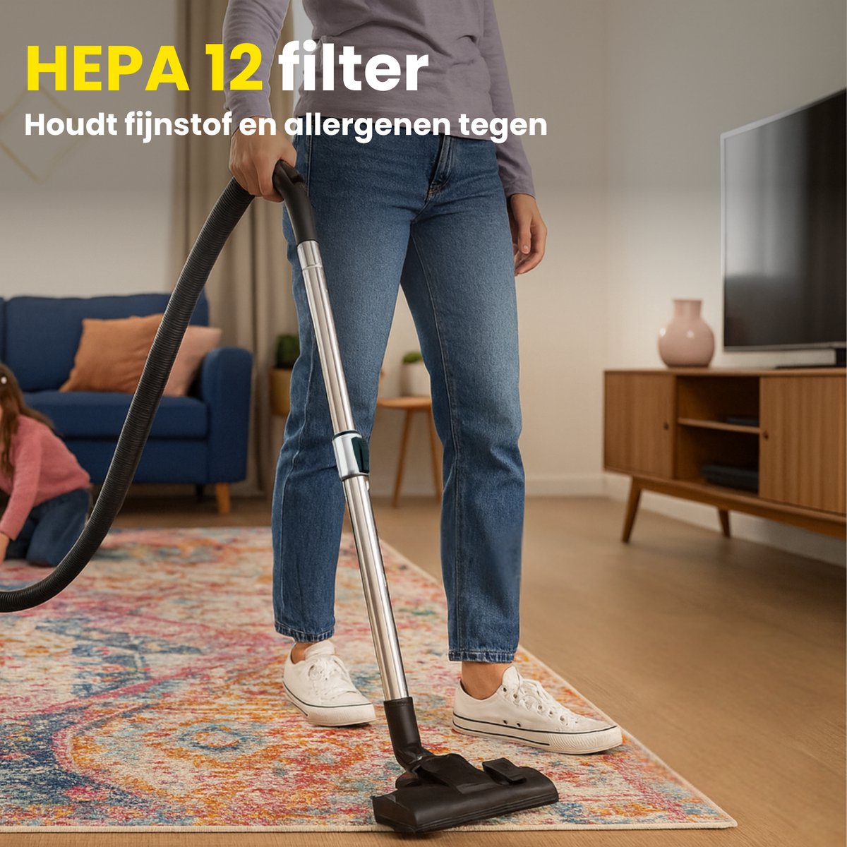 RYER - Stofzuiger met Zak - Krachtig 850W - Stil - 12m Actieradius - HEPA - Drie Mondstukken - Vacuum Cleaner - MotionPro Serie — afbeelding 6