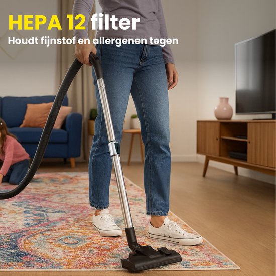 RYER - Stofzuiger met Zak - Krachtig 850W - Stil - 12m Actieradius - HEPA - Drie Mondstukken - Vacuum Cleaner - MotionPro Serie