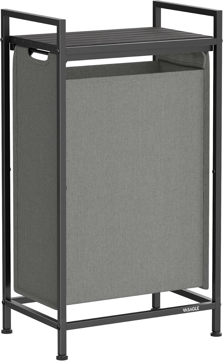 Furnstar Wasmand - Wasverzamelaar met plank - Wasbox - Afneembare waszak van Oxford weefsel - Metalen frame - 47L - 42 x 28 x 75 cm - Leigrijs Antracietgrijs