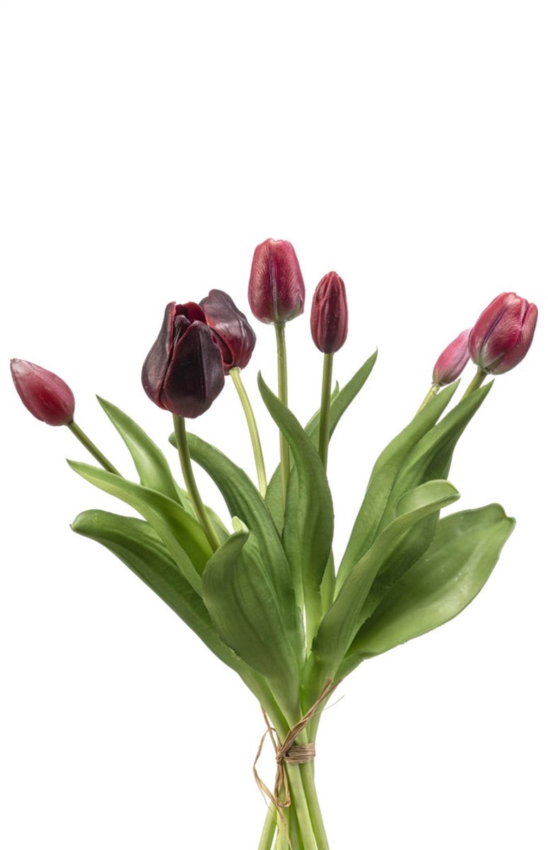 Emerald Kunstbloem Tulp Bundel 40cm donker rood - Kunstplant voor binnen