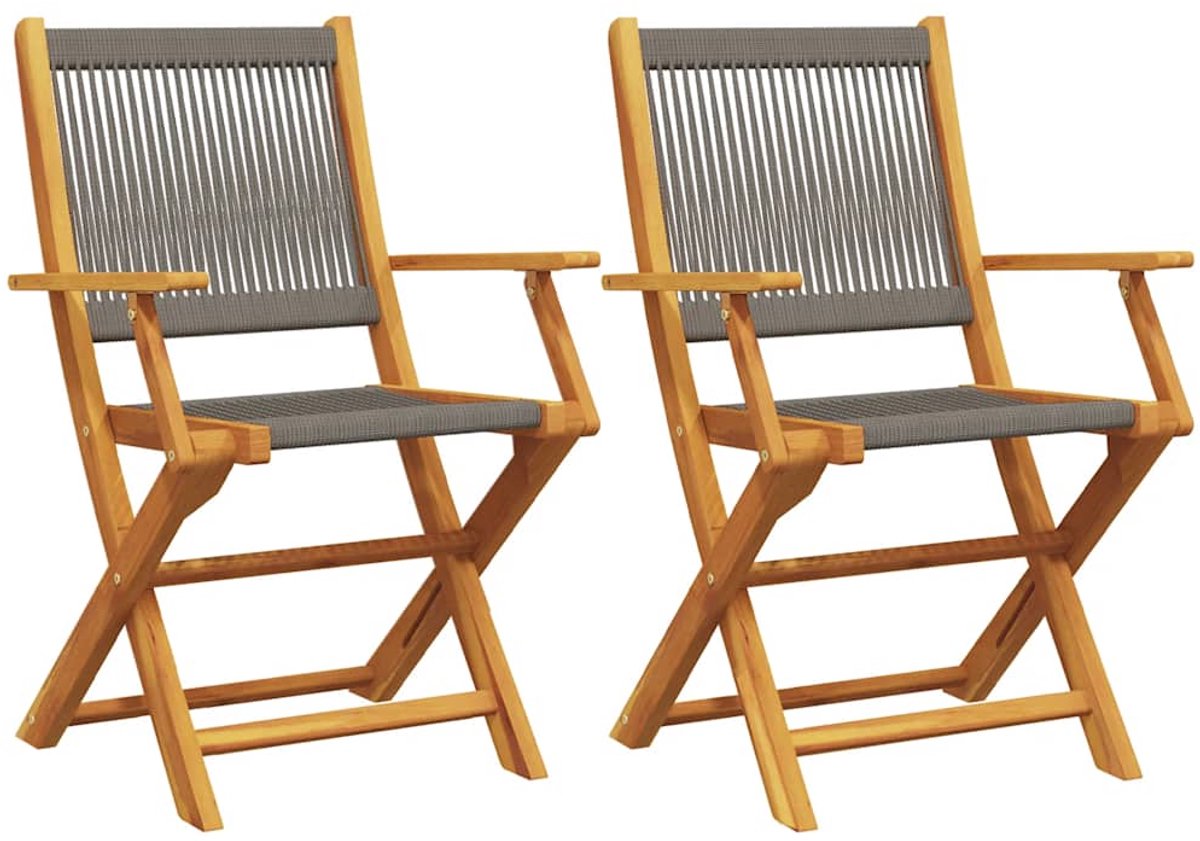 vidaXL - Tuinstoelen - 2 - st - massief - acaciahout - en - polypropeen - grijs