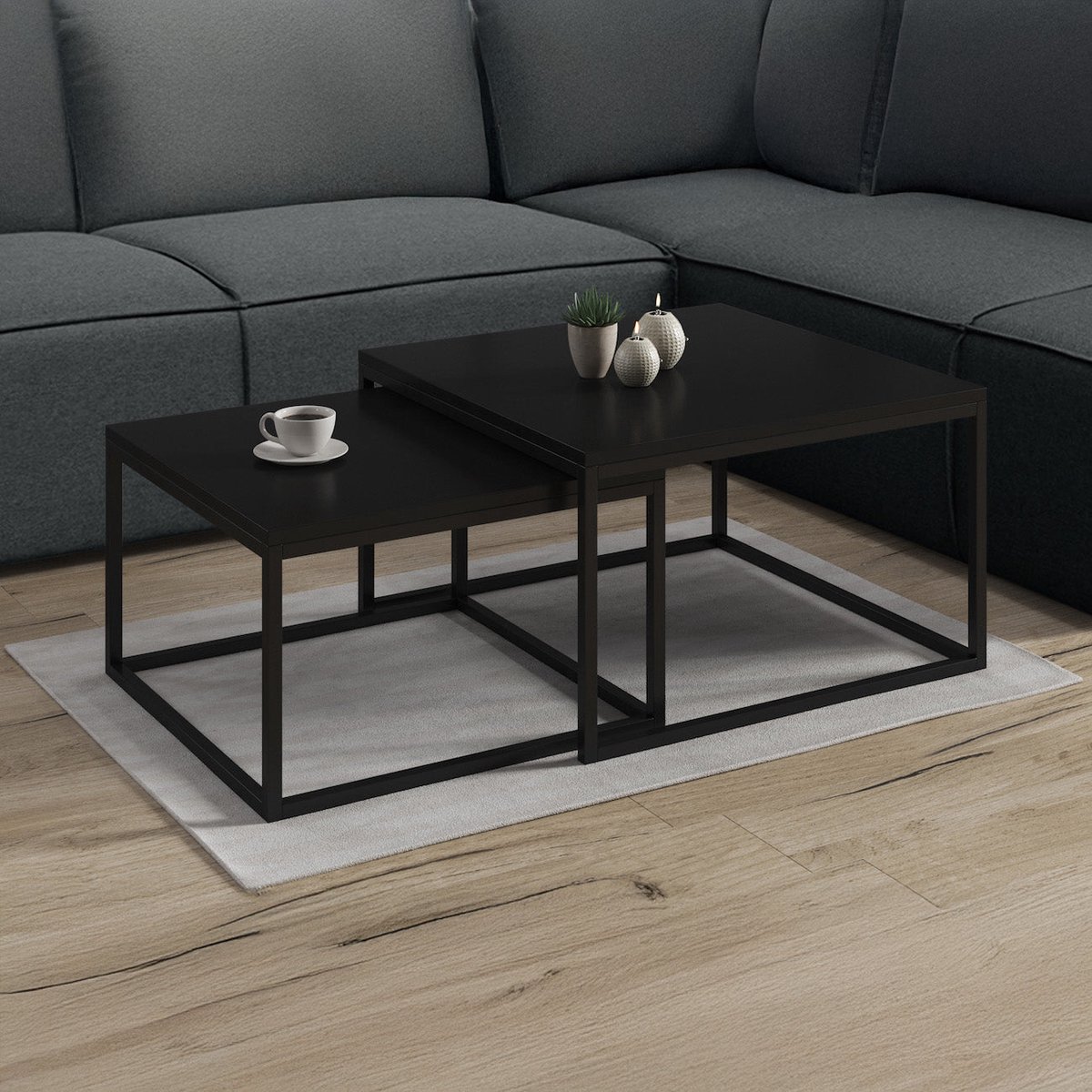 Meubella - Salontafel Styler - Mat Zwart - 70 cm - set van 2