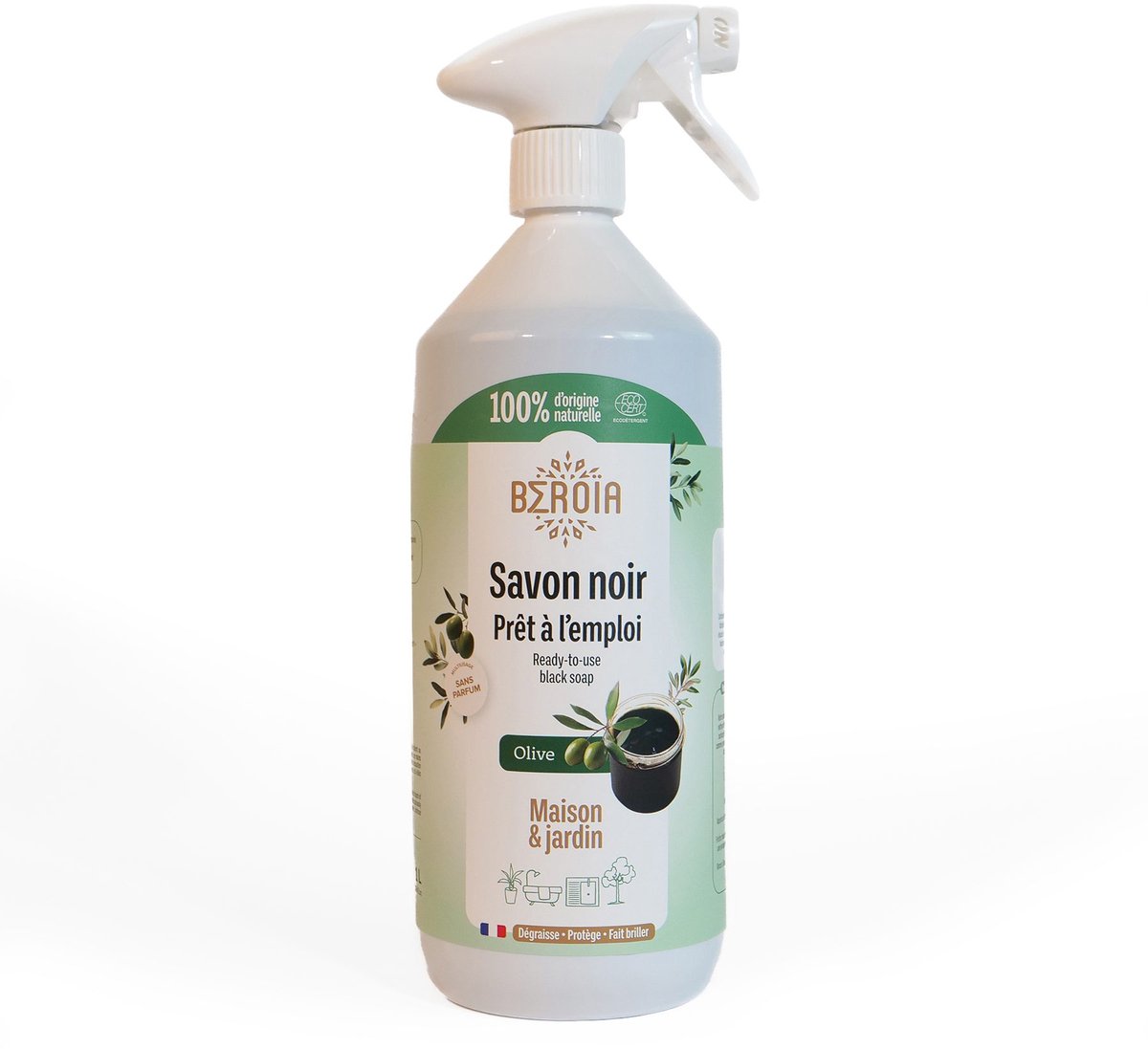 Natuurlijk en ecologisch afbreekbaar Aleppo zwarte zeep spray voor schoonmaak - aller oppervlakten en tuin 1L
