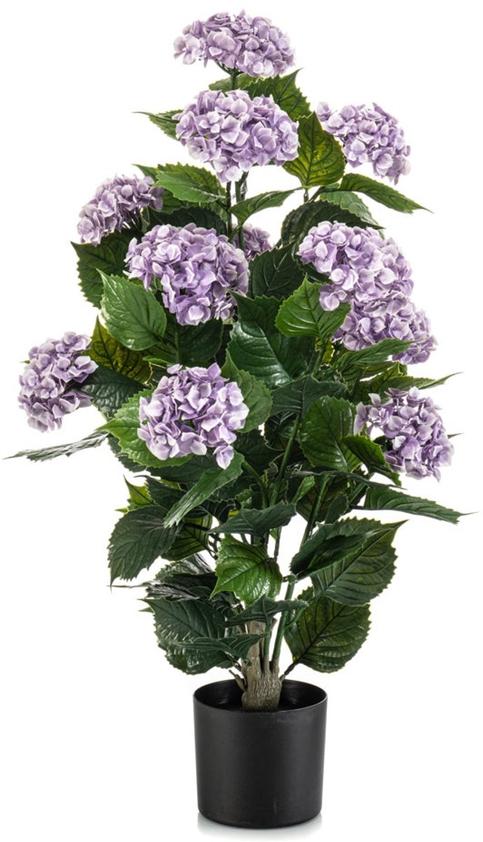 Emerald - Kunstplant Hortensia in pot UV 90cm paars - Kunstplant voor binnen