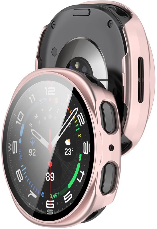 Roze smartwatch hoesje met screenprotector, horloge display zichtbaar