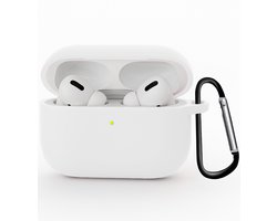 Hoesje Geschikt voor Apple Airpods Pro 3 - Siliconen Hoes met Clip - Silicone Case Cover - Wit