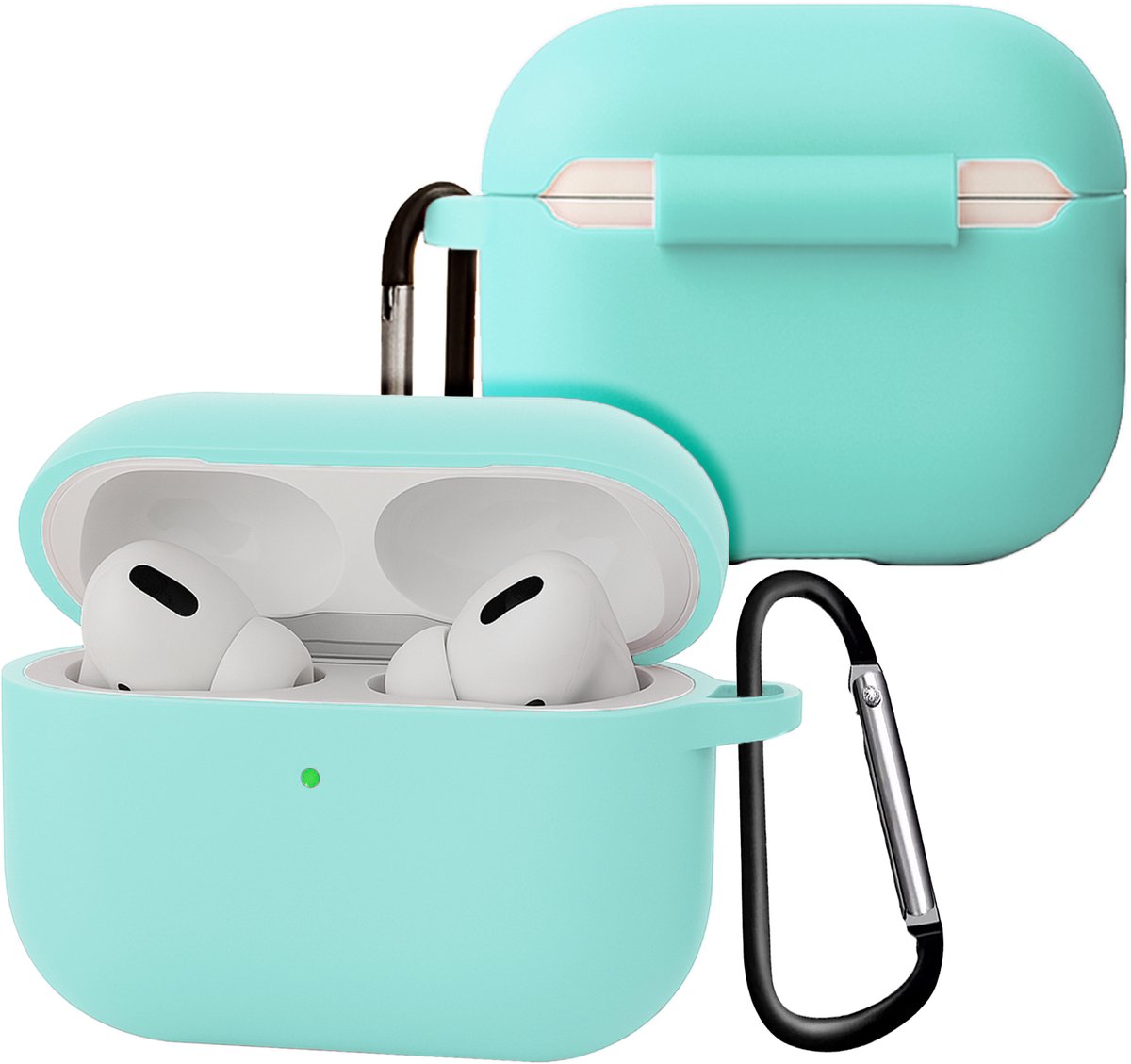 Case - Geschikt voor Apple Airpods Pro 3 - Siliconen Hoes met Clip - Silicone Hoesje Cover - Mintgroen