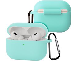 Case - Geschikt voor Apple Airpods Pro 3 - Siliconen Hoes met Clip - Silicone Hoesje Cover - Mintgroen