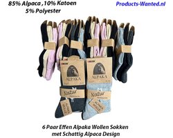 6 Paar Effen Alpaka Wollen Sokken met Schattig Alpaca Design ( 39-42)