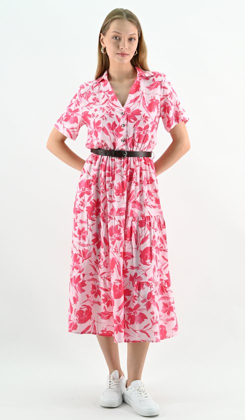 YesMooi - Robe-blouse midi avec ceinture - Imprimé floral rose - L (40)