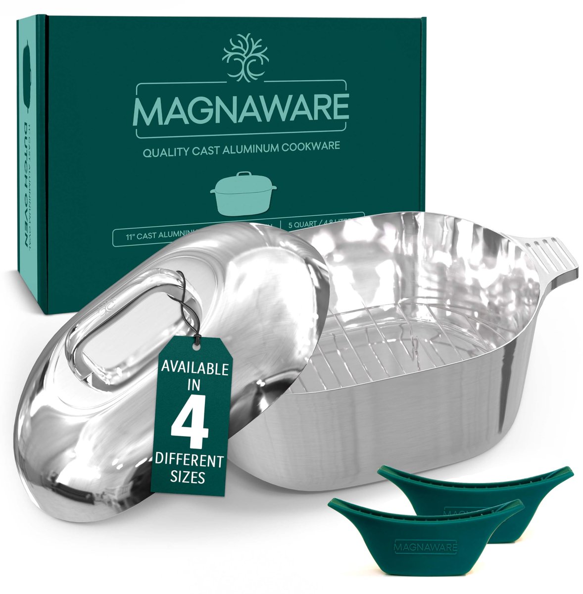 Magnaware gietaluminium braadpan – ovaal 5 L – lichtgewicht Dutch oven met deksel
