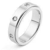Anxiety Ring - (Zirkonia) - Stress Ring - Fidget Ring - Anxiety Ring For Finger - Draaibare Ring - Spinning Ring - Zilverkleurig RVS - (21.25 mm / maat 67)
