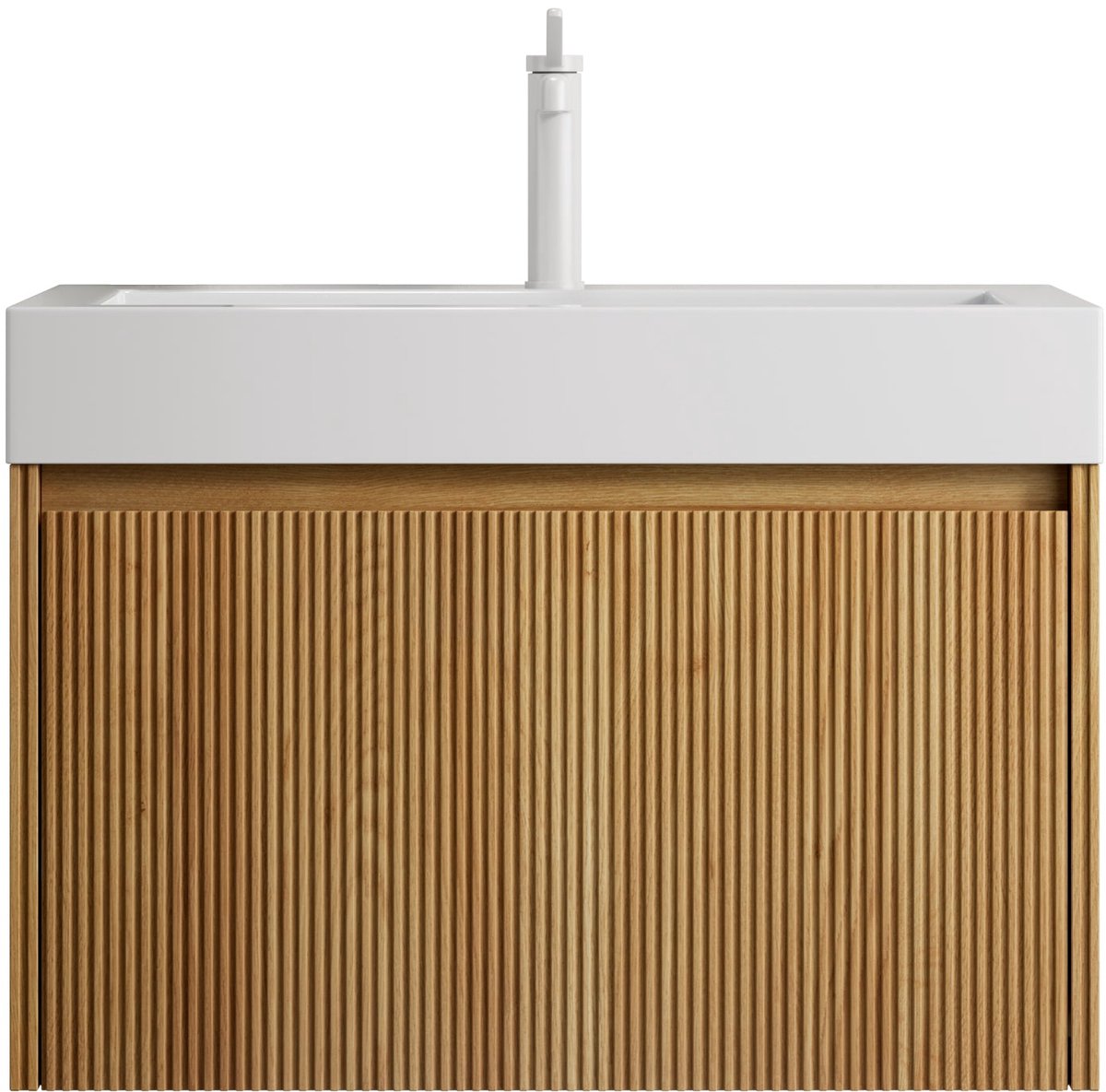 Merax Badkamermeubel 70 cm - Hangend Wasmeubel met Wastafel - Badkamerkast met Lade en Houtlook - Wit/Natuurlijk Hout - 70x46x50 cm