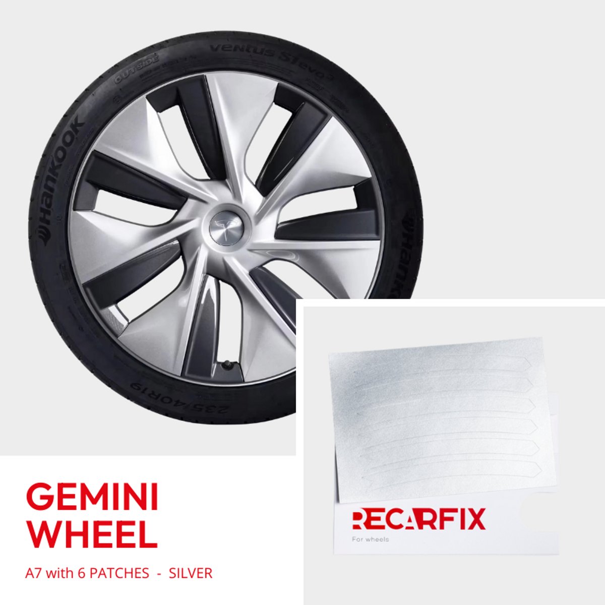 Velgschade Patches Tesla Model Y Gemini Wheel Silver – Zelfklevende velgreparatie bij stoeprandschade