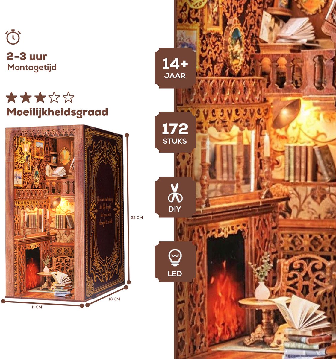 CuteBee Book Nook - Modelbouw - Houten 3D Puzzel - DIY Bouwpakket Volwassenen en Volwassenen - Boekensteun - Boekenhouder - Eternal Bookstore — afbeelding 2