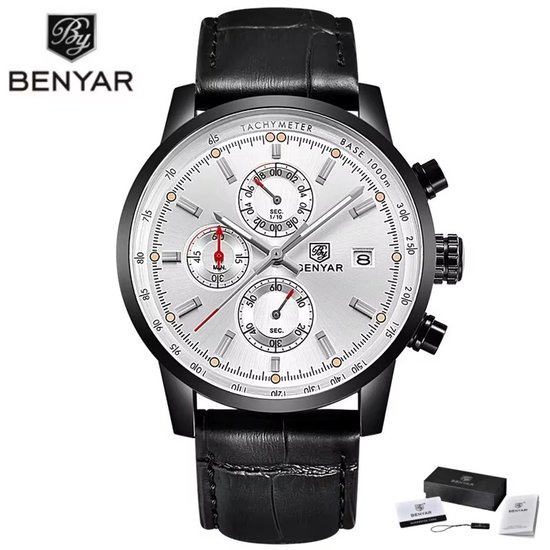 Benyar Herenhorloge, chronograaf, roestvrij staal, analoog