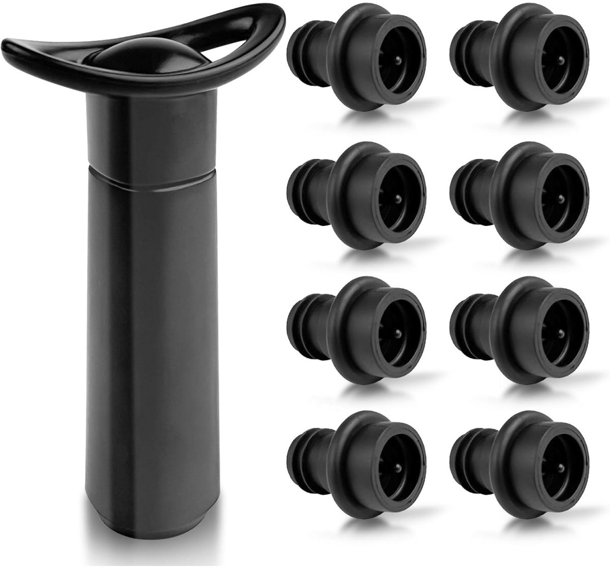 EXCITAT Vacuümpomp - met 8 wijnflesstoppers - Handmatig - Luchtafzuiger - Geschikt voor thuis, kamperen, picknicks, hotels, restaurants - Zwart