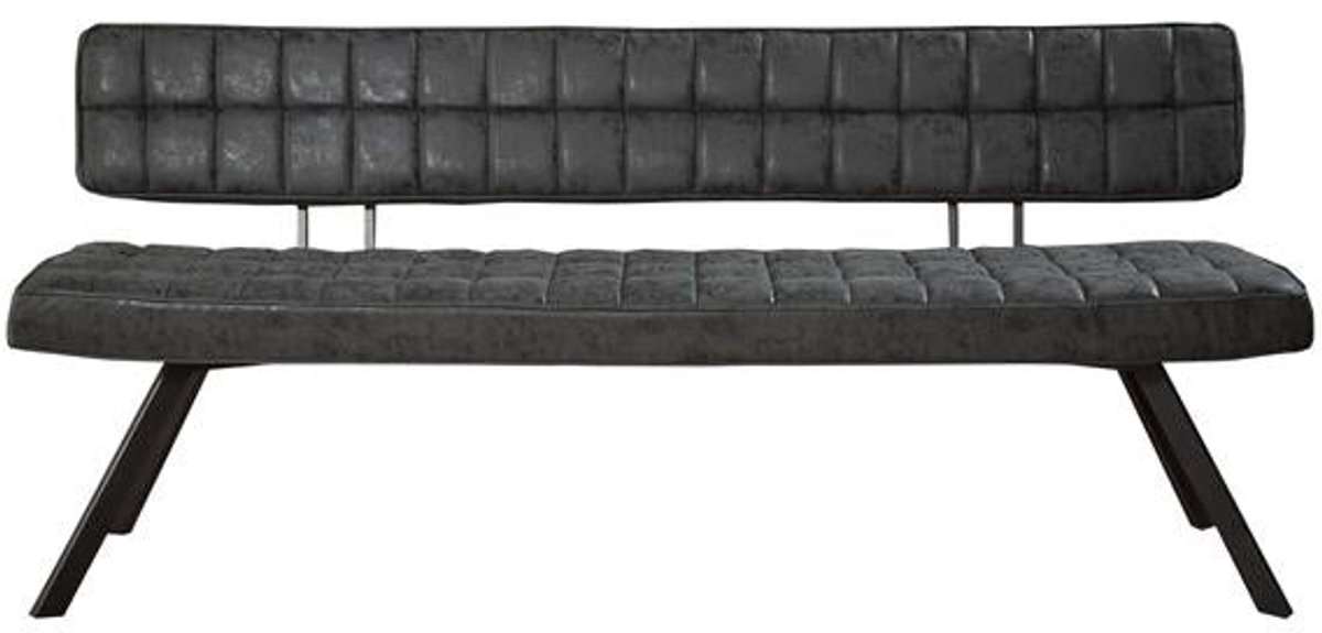Eetkamerbank Zwart Vegan Leer (180cm) - Zwarte Eetbank in Moderne Industriële Stijl - Zachte PU-Lederen Zitting en Rugleuning - Moderne Bank voor Eetkamer met Comfortabele Kussens (180x54x83)