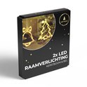Doos met 2 LED raamverlichting, kerstboom en kerstbel, warm wit.