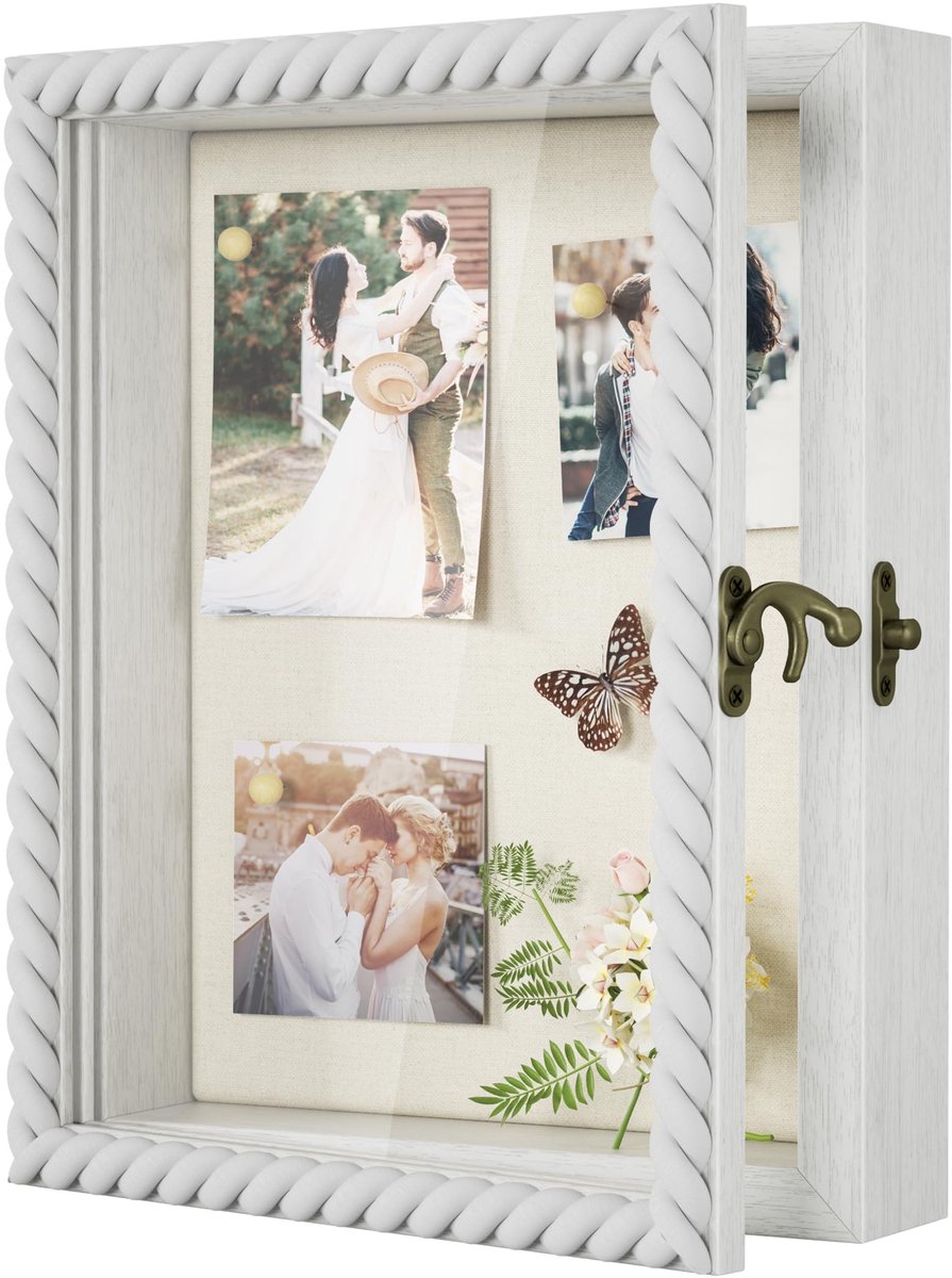Ibenzoa Witte 3D Fotolijst met Glasplaat voor Herinneringen en Decoratie