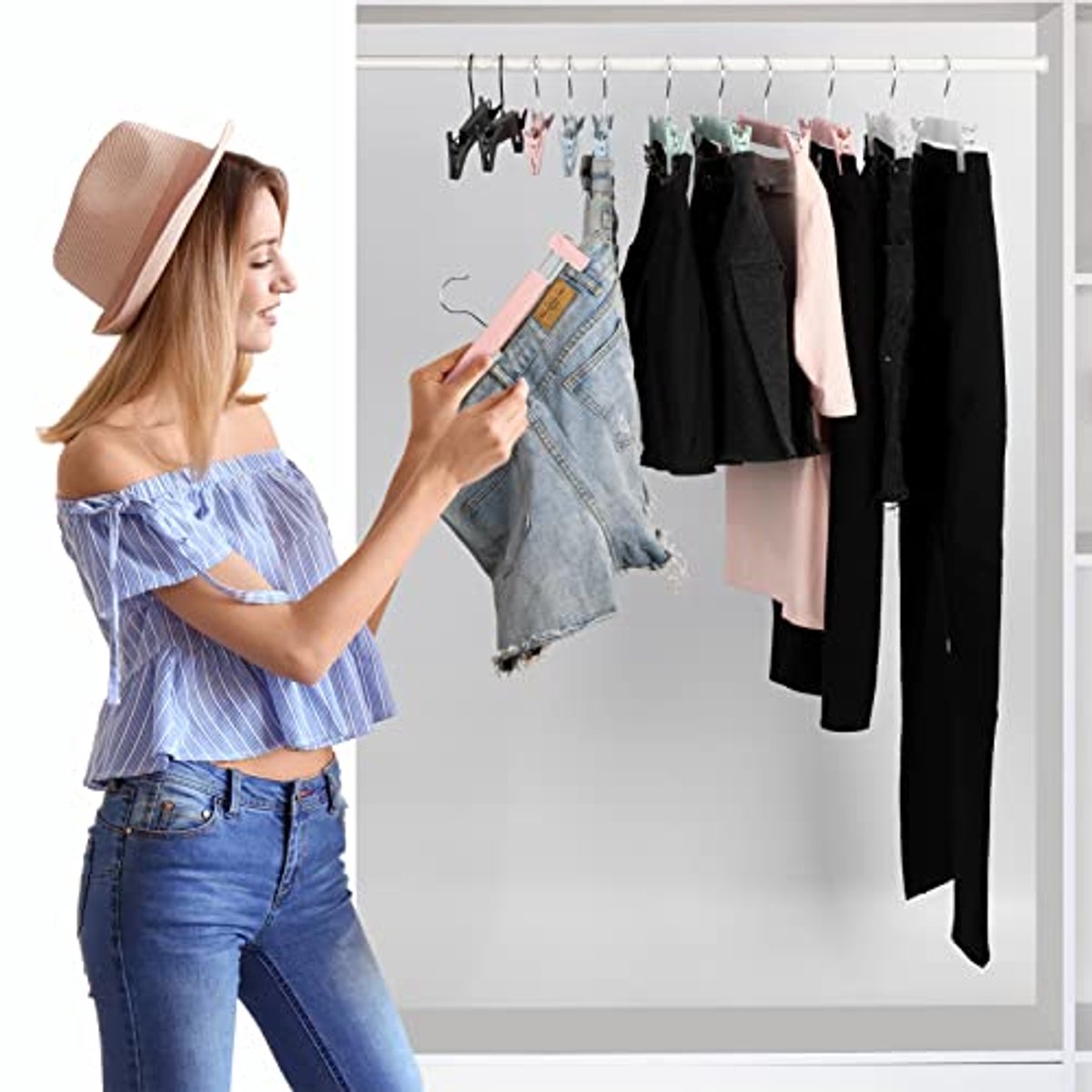 20 Stuks Ruimtebesparende Kleerhangers met Antislip Clips voor Kleding